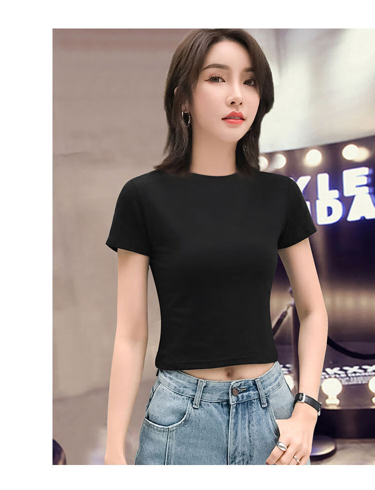 网红短款t恤女短袖2021夏季高腰漏肚脐紧身露脐上衣修身体恤t尚新21年