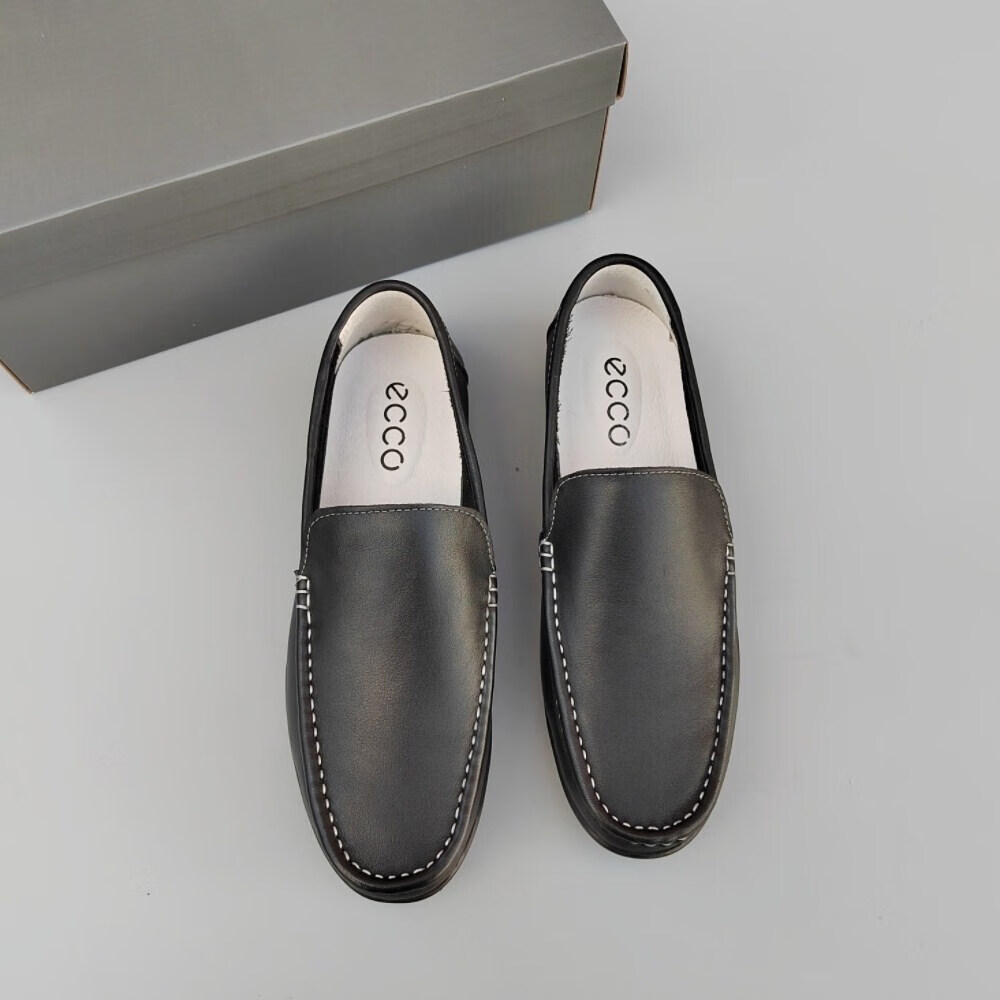 ecco爱步男鞋2022款时尚休闲皮鞋男 一脚蹬商务皮鞋乐福鞋豆豆鞋 黑色