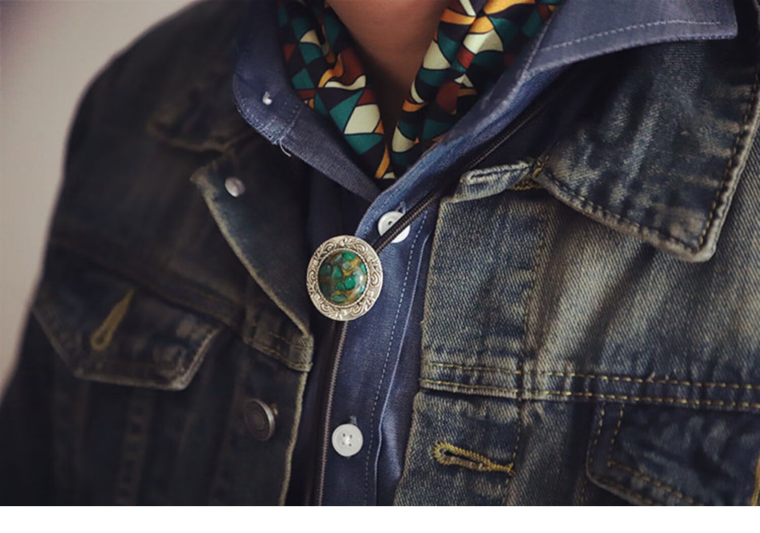 贡弗复古阿美咔叽龙纹玛瑙波洛领带男士衬衫牛仔线环小众个性短款墨绿