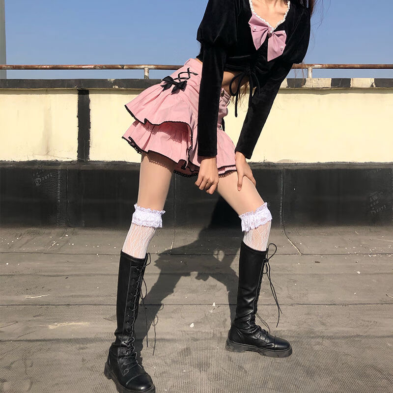 白色蕾丝花边袜靴袜潮过膝长筒ita洛丽塔网红jk小腿袜子女中筒白色2双