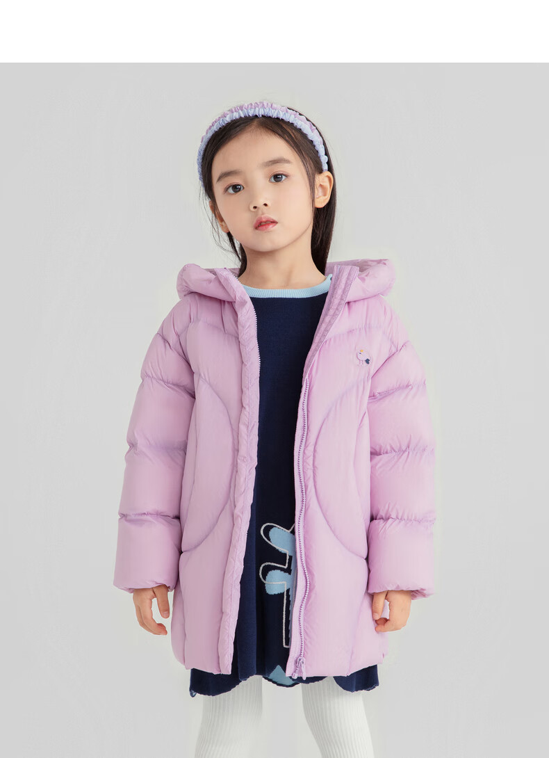 安奈儿女小童装白鸭绒中长款羽绒服2021冬季新款纯色保暖舒适外套