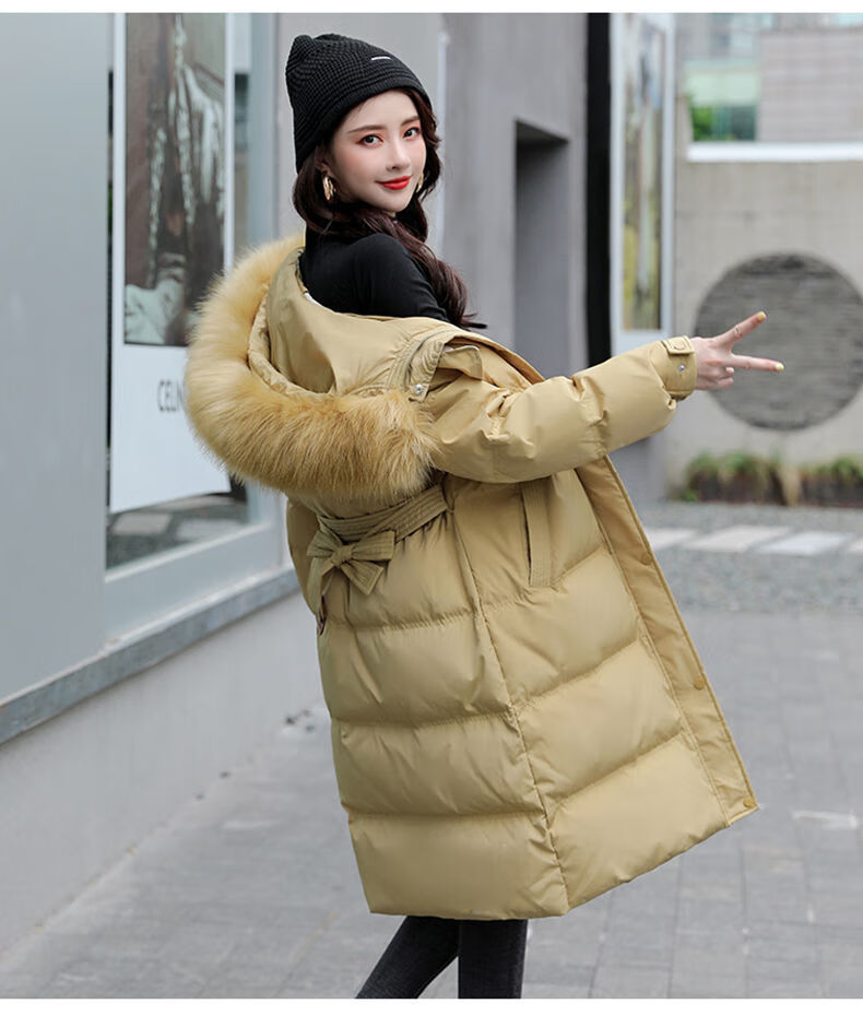 雅鹿京选品质2022冬季新款韩版女装长款九江羽绒服女大i码修身过膝