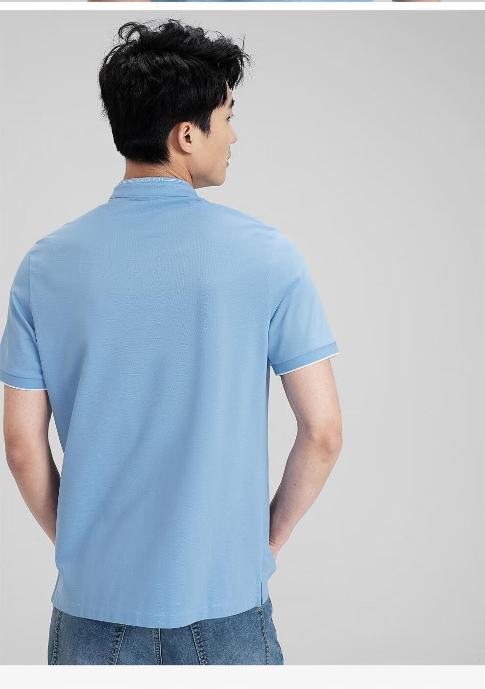 时尚立领刺绣狮子柔软舒适夏季翻领polo衫纯色短袖t恤上衣上装体恤衫