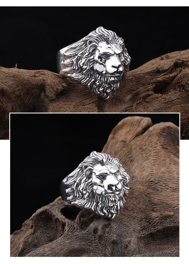 狮头戒指 精雕威严雄狮戒指做旧狮子王狮头霸气戒子活口可 戒指 开口