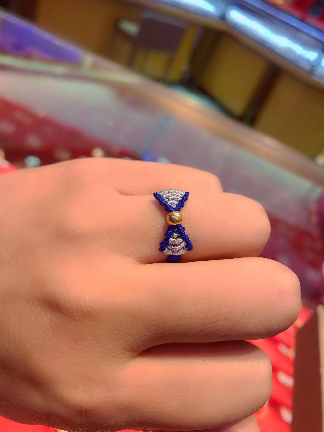 七夕情人节 福韵礼 足金999转运珠戒指在逃公主蝴蝶结手工编绳闺蜜