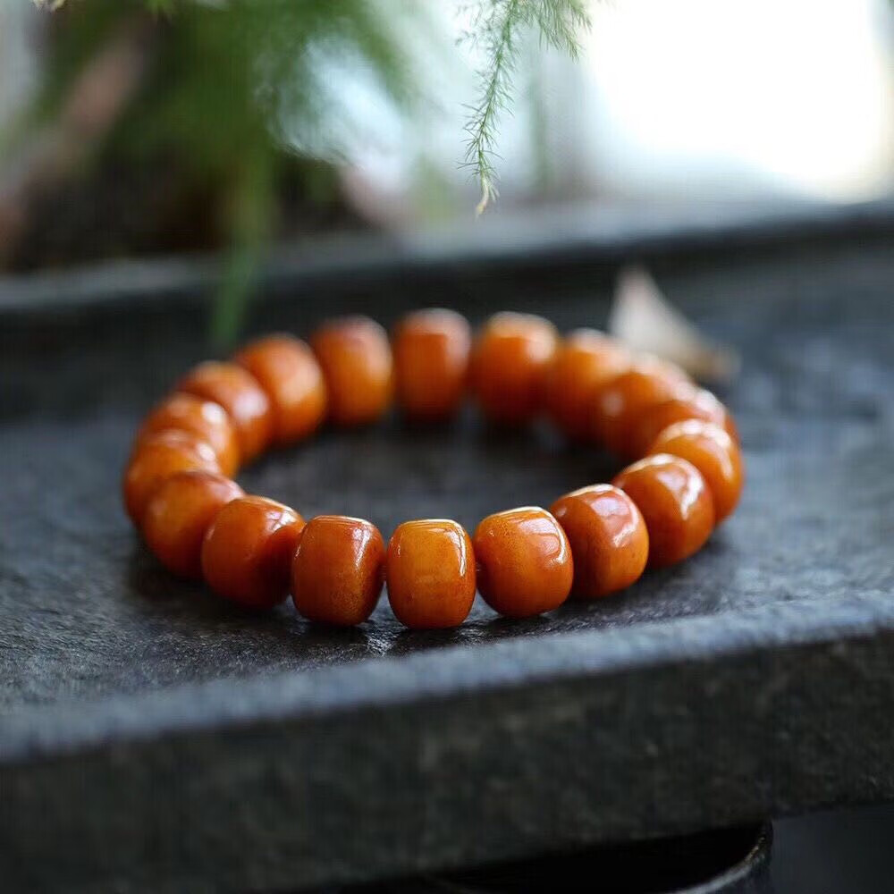 金石通 骆驼骨老骨回流桶珠单圈手串文玩手链玉化老货带纹尺寸14mm