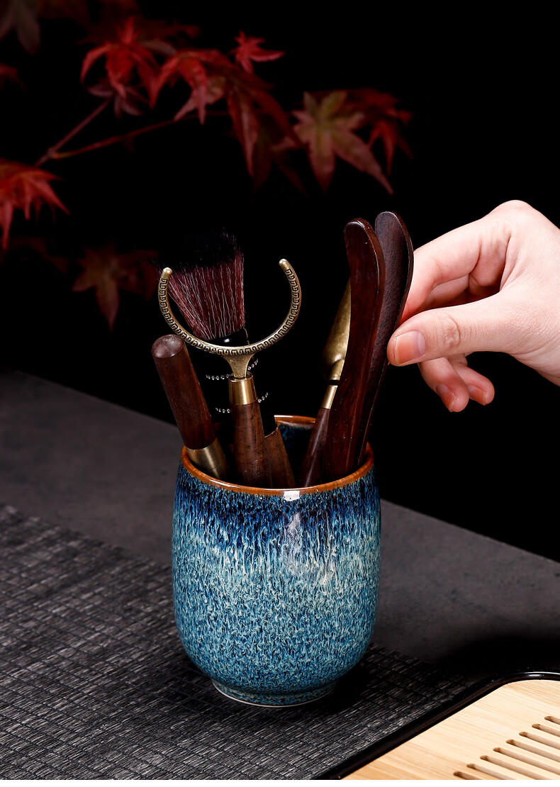 【促销新品】尝居轻奢田禾窑功夫茶具套装家用整套陶瓷建盏茶杯盖碗