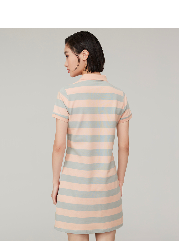 hla海澜之家时尚条纹女款polo裙2021夏季新品兔子烫钻点缀裙子hntqd2d