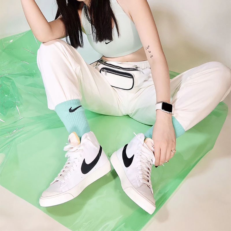 潮耐克nikeblazermid女鞋运动休闲鞋板鞋米白蛇纹白色链条象牙白da