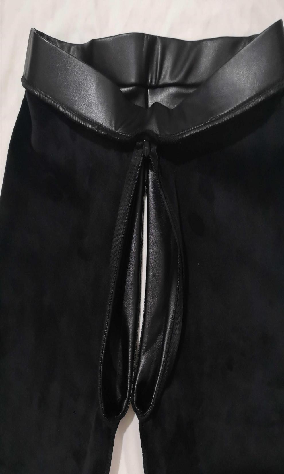 开裆皮裤保密发货双拉链方便心机女裤子女士女裤户外秋冬加厚双头拉链