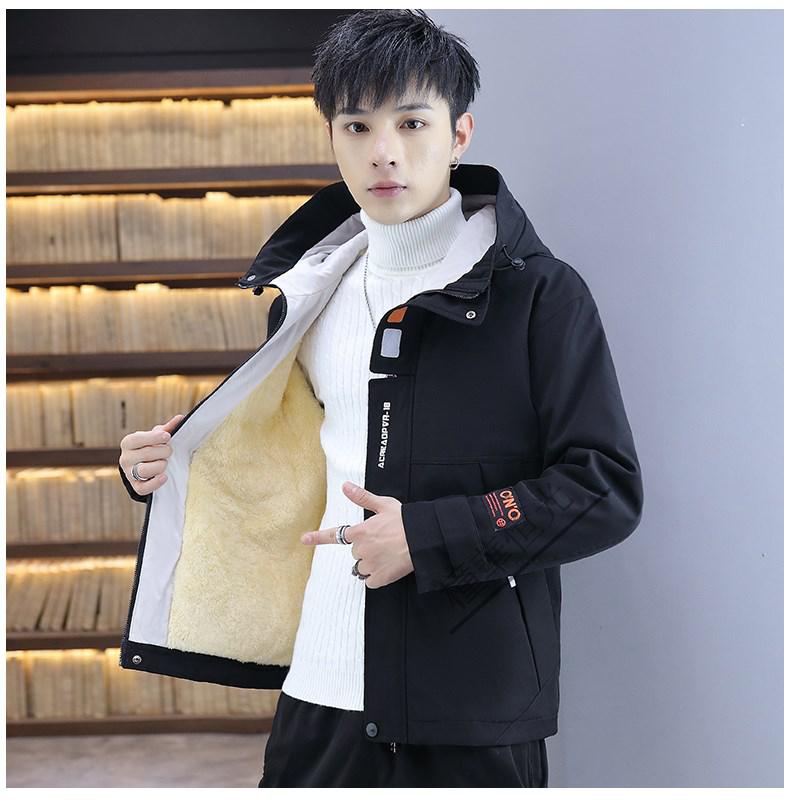 外套男连帽工装保暖夹克初中高中学生冬装棉服上衣简单流行加绒a22