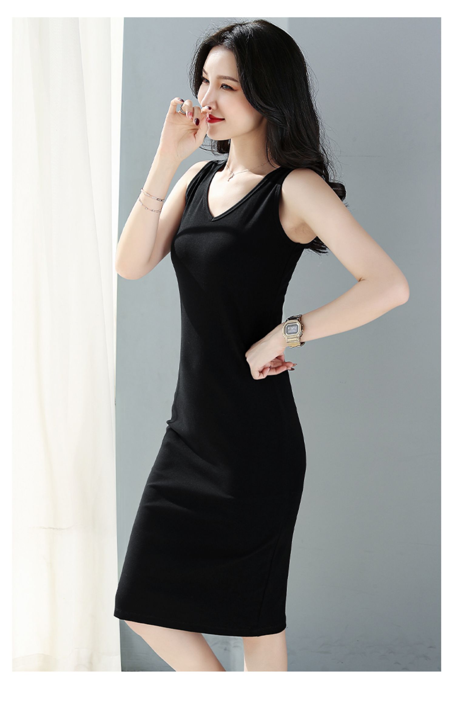 性感镂空露背内搭打底背心裙v领修身一步裙设计感d吊带连衣裙女夏