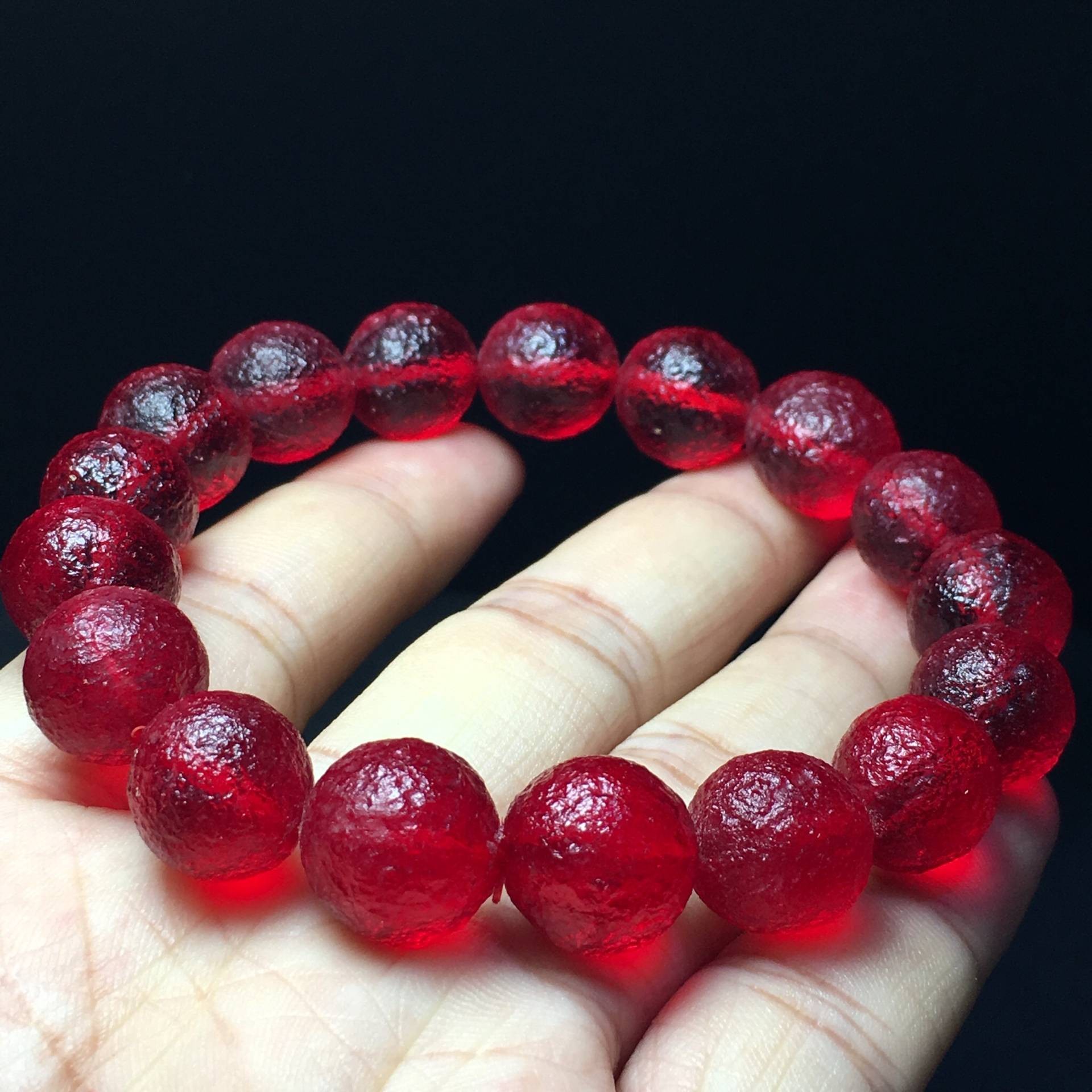 时乾 原色库尔勒血陨石手串玻璃陨石手链 能量幸运石觉醒灵性 10mm