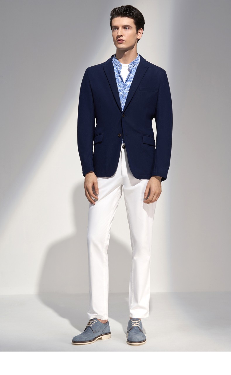 依文诺丁山新款西装外套男休闲西服蓝色网眼两粒扣na570183宝石蓝65a