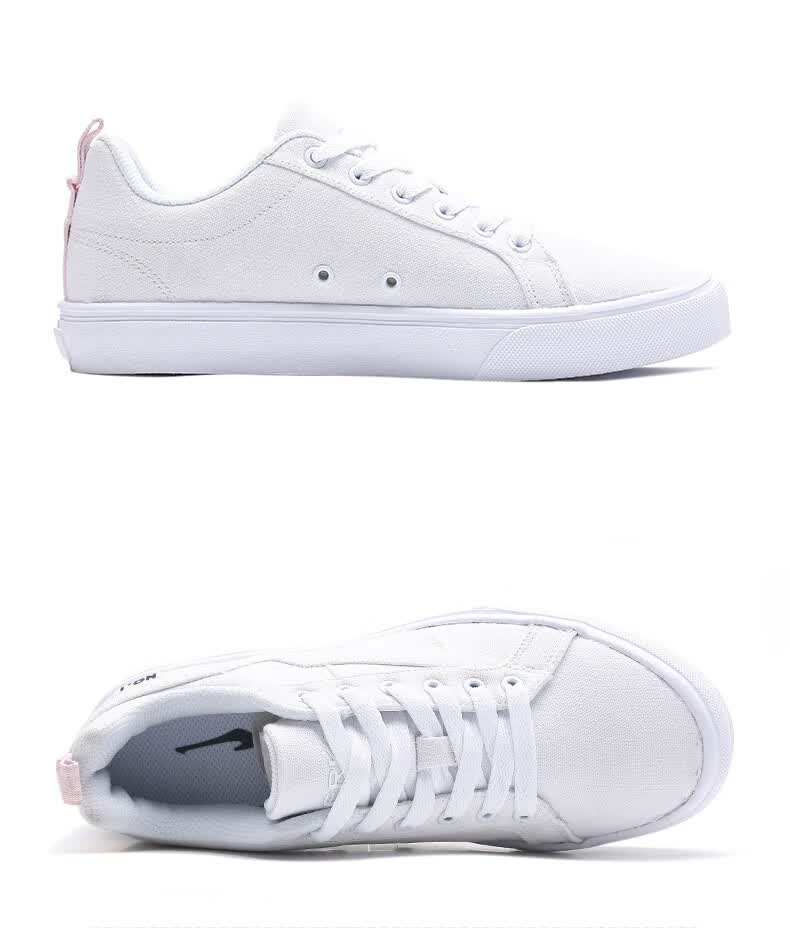 鸿星尔克女鞋帆布鞋女鞋休闲鞋女滑板运动女鞋学生低帮板鞋正白36