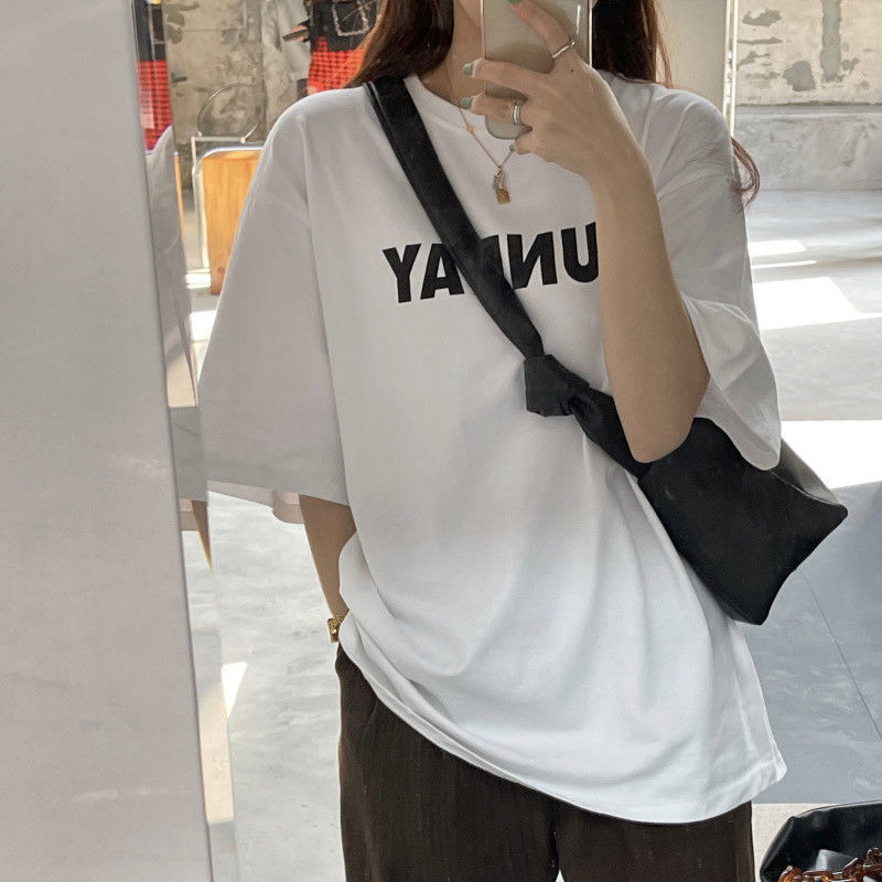 短袖t恤女夏ins超火港风网红韩版潮原宿bf学生宽松百搭半袖上衣服 湖