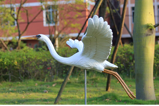 仿真白鹭雕塑玻璃钢大型仙鹤摆件庭院子假山水池塘户外花园林景观