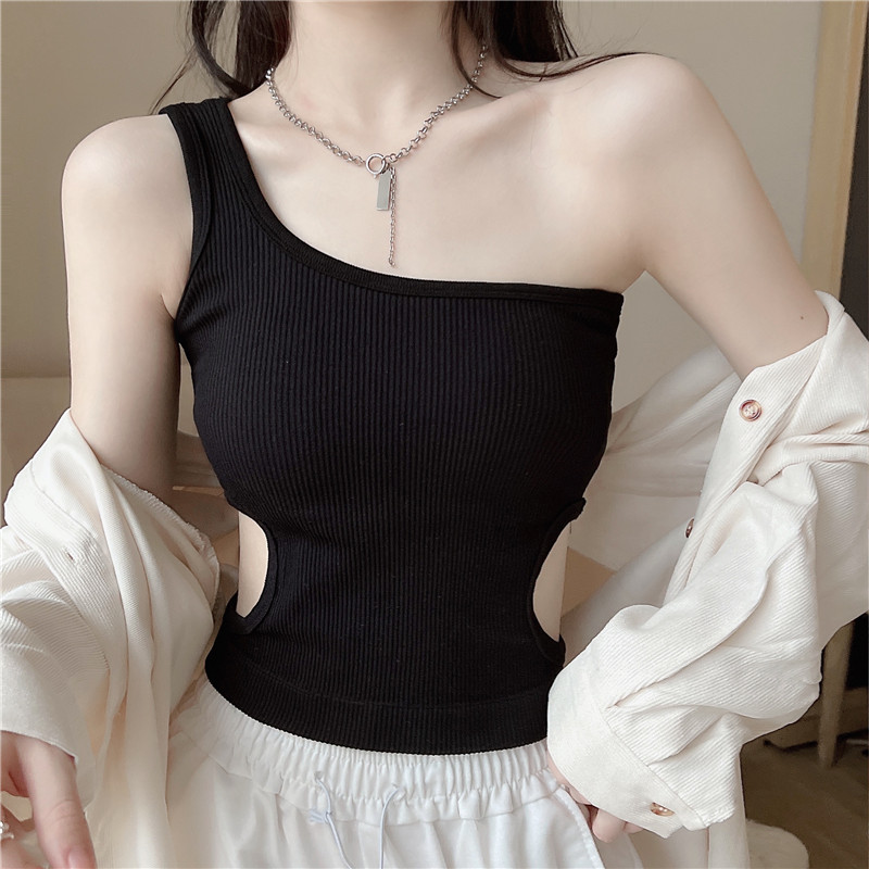 美背单肩镂空小吊带女内搭设计感小众2022年法式别致上衣白色均码