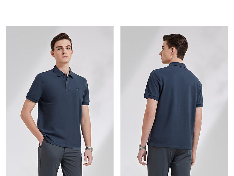 YOUNGOR [Breathable Moisture-Wicking Cotton] Lapel Flat-Backed Shape-Retaining Short-Sleeve POLO Shirt, Dark Green, 2XL 14
