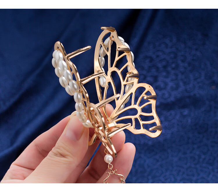 古风汉服蝴蝶抓夹古装后压珍珠流苏发夹头饰配饰超仙后脑勺边夹女 毛