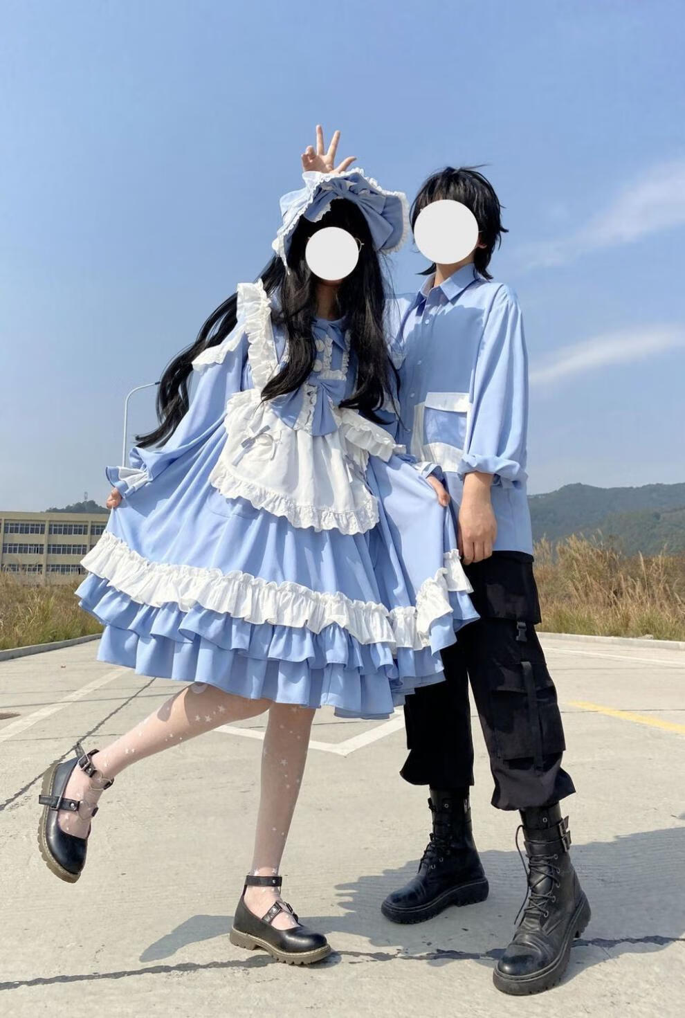 长袖op连衣裙圣诞节lolita服装日系洋装抖音圣诞制服深蓝色光腿神器m