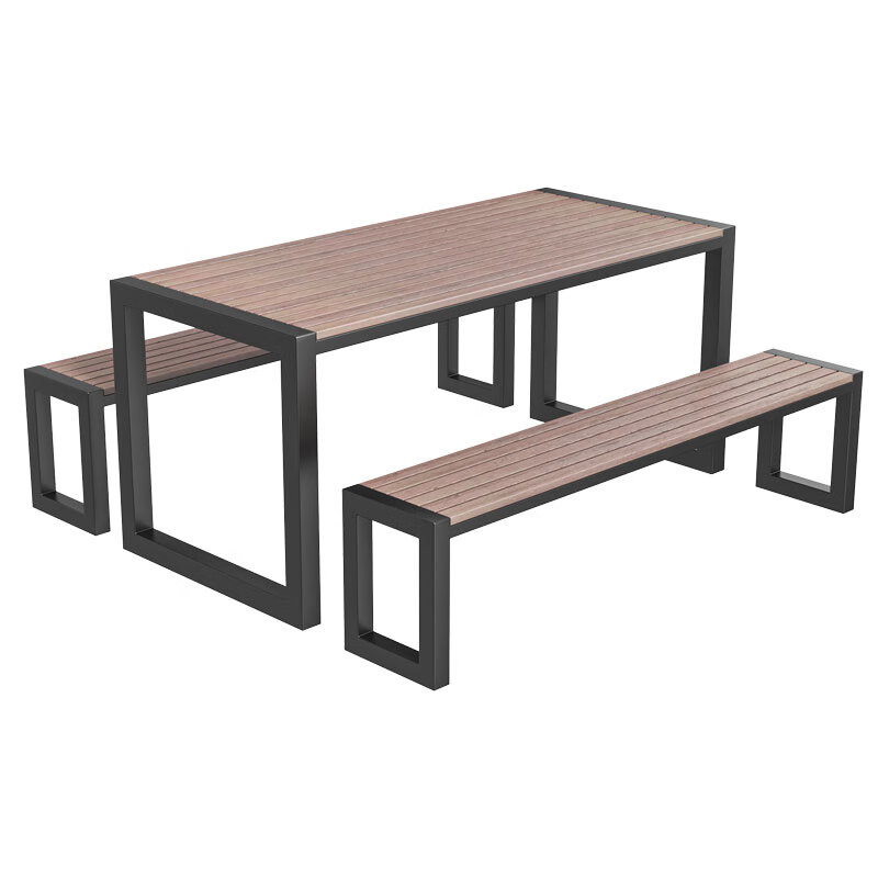 户外桌椅组合塑木长条桌室外铁艺休闲庭院露台桌椅子公园桌椅支持定做