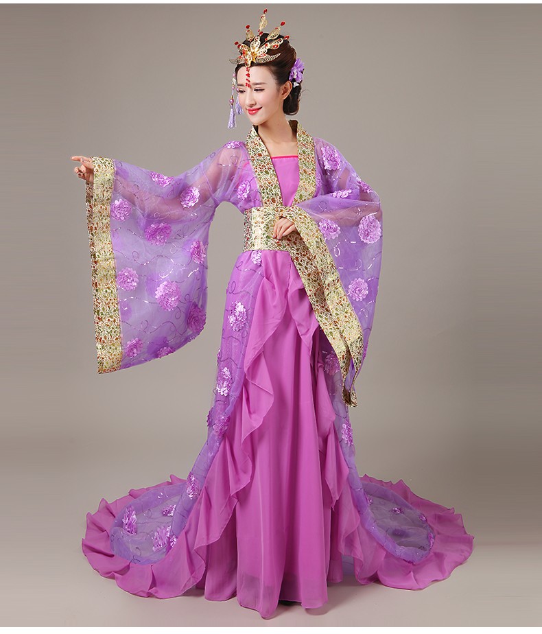 展缘古装贵妃拖尾服装仙女唐装古代女式服装演出服汉服女公主舞蹈服装