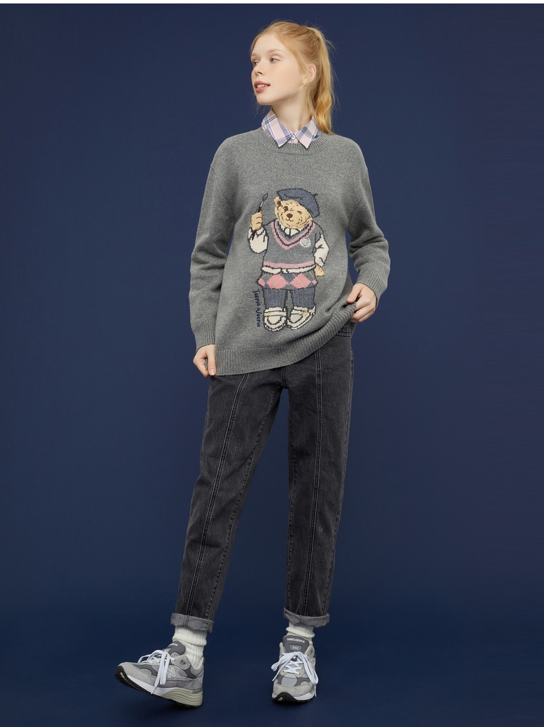 teenieweenie小熊圆领套头毛衣针织衫外穿韩版显瘦女秋冬新品ttkw21a