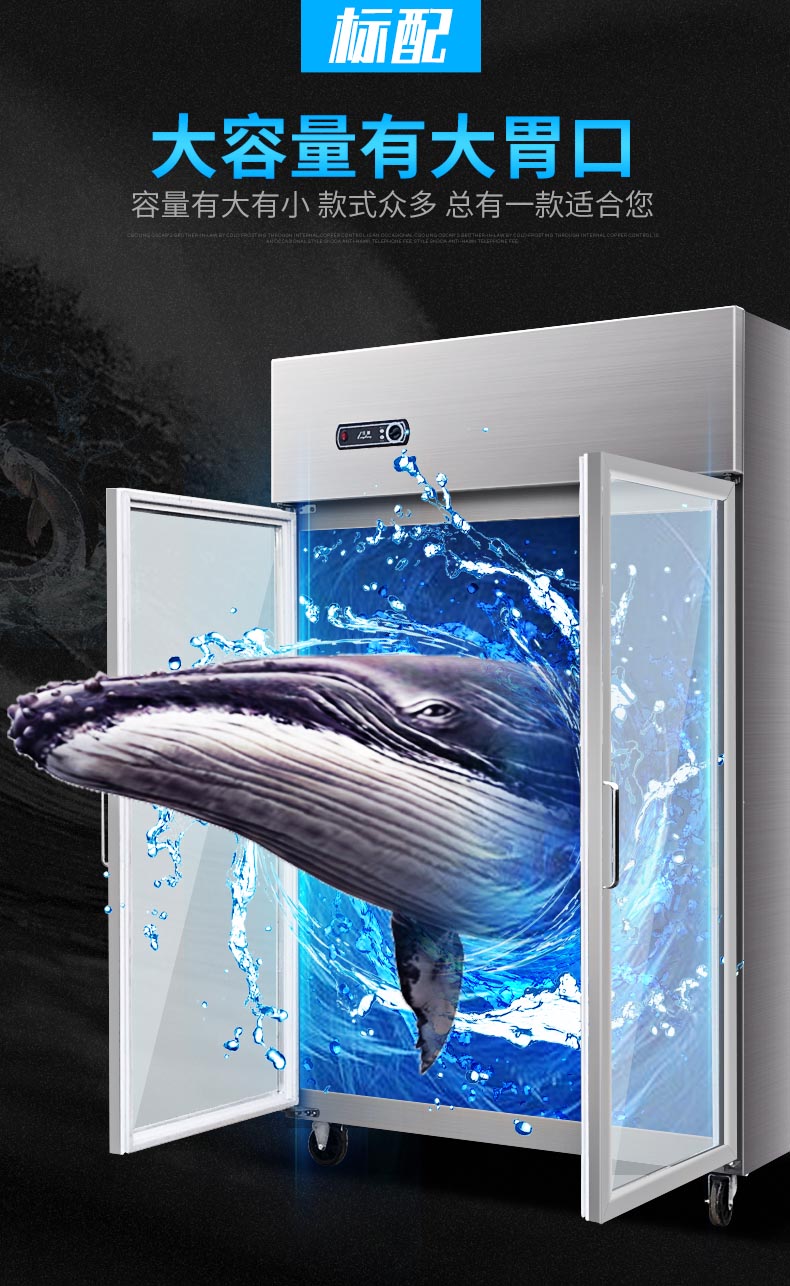 萨琪亚冷藏冷冻双温立式四门冰柜商用4门冰箱大容量奶茶店六门冰柜