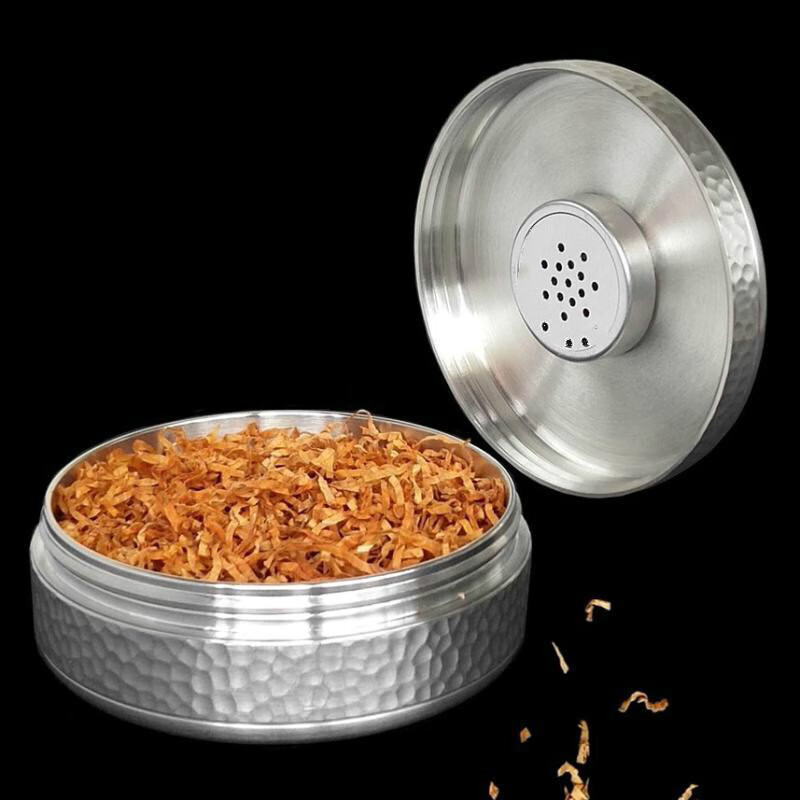 烟斗丝保湿盒便携防水烟丝盒保湿罐自带加湿器纯锡锤纹密封罐个性户外