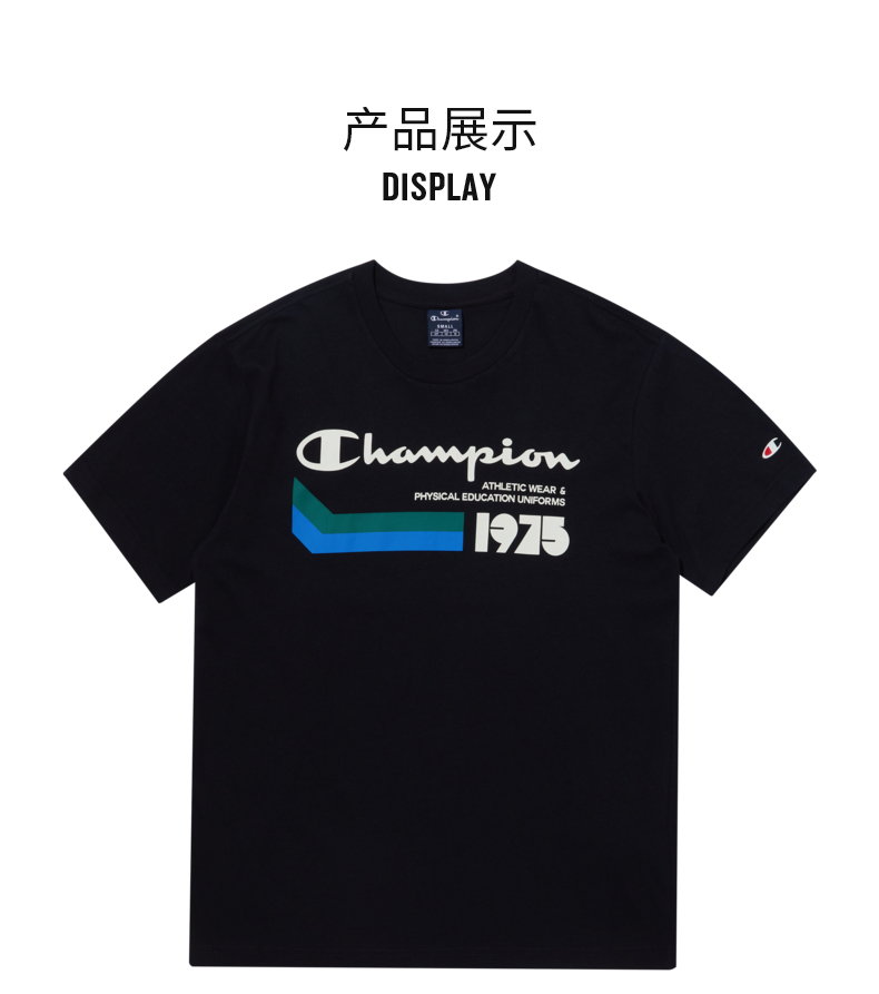 champion2021春夏新款字母logo胸前印花图案圆领t恤无性别冠军短袖