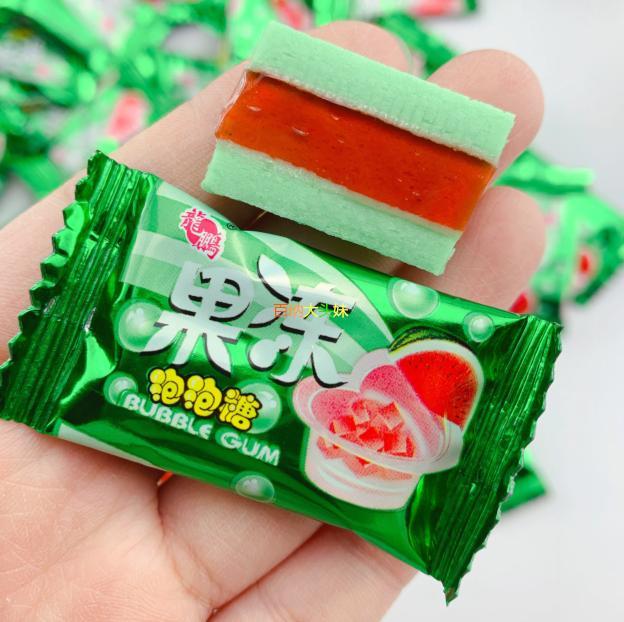 龙鹏果冻泡泡糖西瓜味儿时怀旧小零食吹泡糖西瓜泡口香糖1盒270g 6盒
