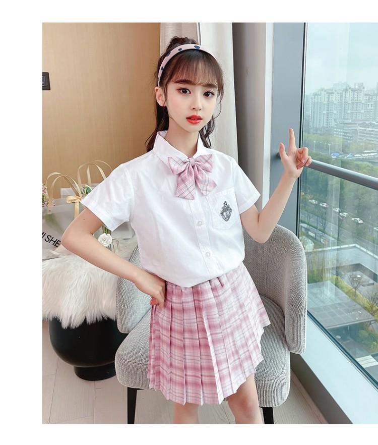小女孩的jk制服jk套装夏装2021夏季小学生校服zk女孩格子短裙两浅蓝色