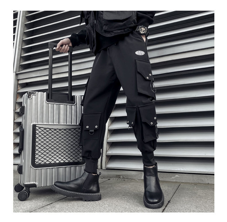夏季男土黑武士裤子束脚裤修身发型师男裤配马丁靴的