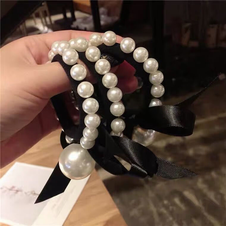 网红珍珠头绳ins女气质百搭发绳韩国高弹粗橡皮筋扎头发圈蝴蝶结芭