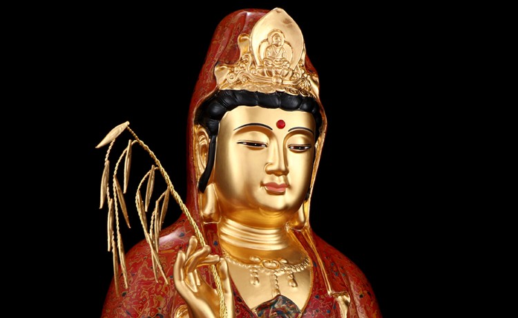 盛凡 台湾观音佛像释迦摩尼佛地藏王菩萨黄铜彩绘佛像娑婆三圣摆件