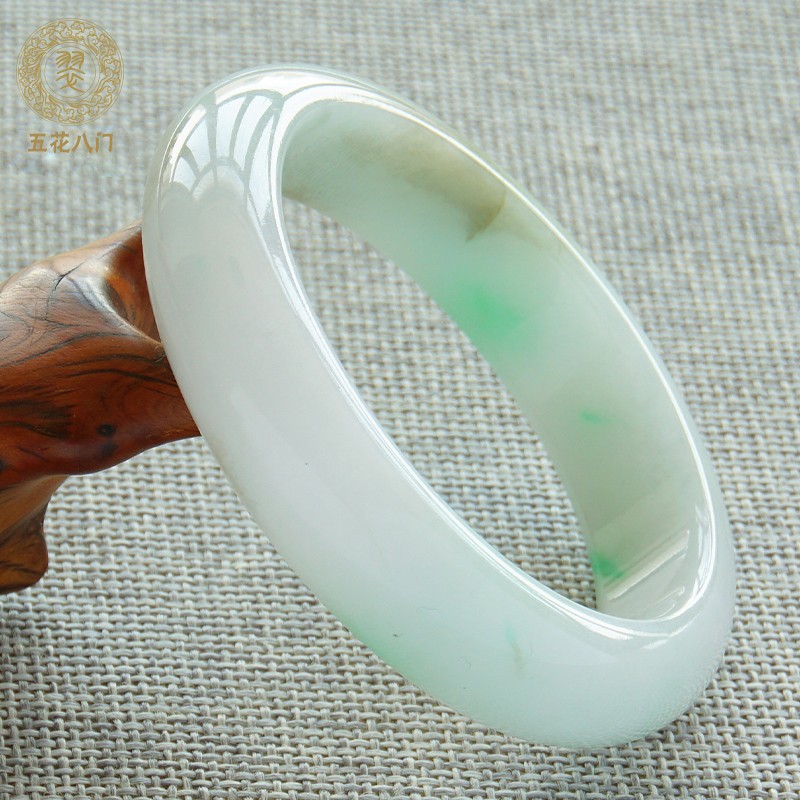 五花八门缅甸冰糯种玉手镯浅绿/飘花翡翠手镯女玉镯天然a货 21284-圈