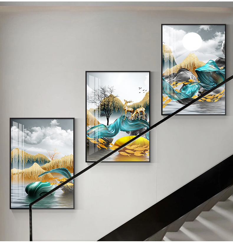 现代简约楼梯间装饰画楼道三联挂画复式客厅走廊过道背景墙面壁画 赏