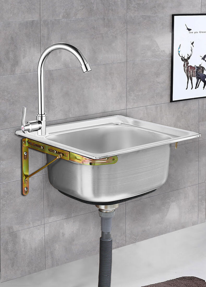 不锈钢水槽小单槽厨房简易洗菜盆洗碗池洗手盆水池单盆挂墙带支架套餐