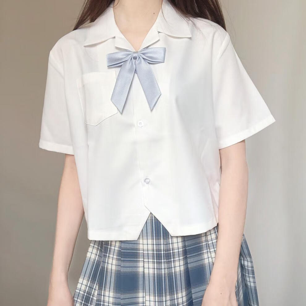 青间白鹿jk制服刺篇原创星河中 星迹高 原创刺绣开襟短袖白衬衫女夏款