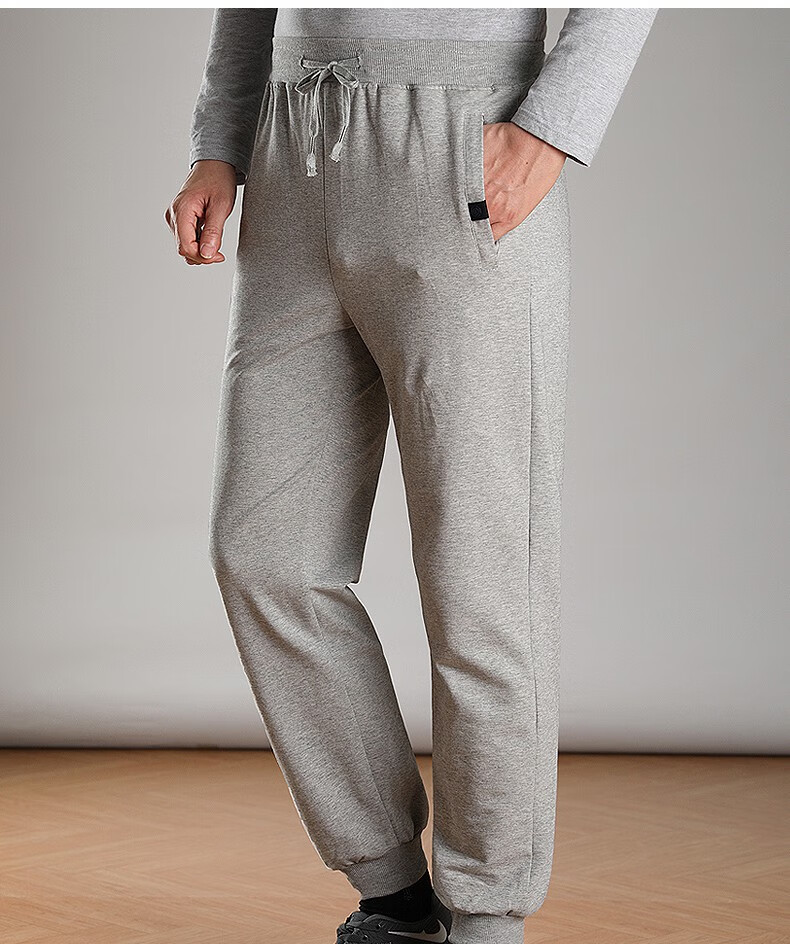 老人裤子男中老年纯棉春款男爸爸运动老人宽松系带腰裤子春秋男裤冬季