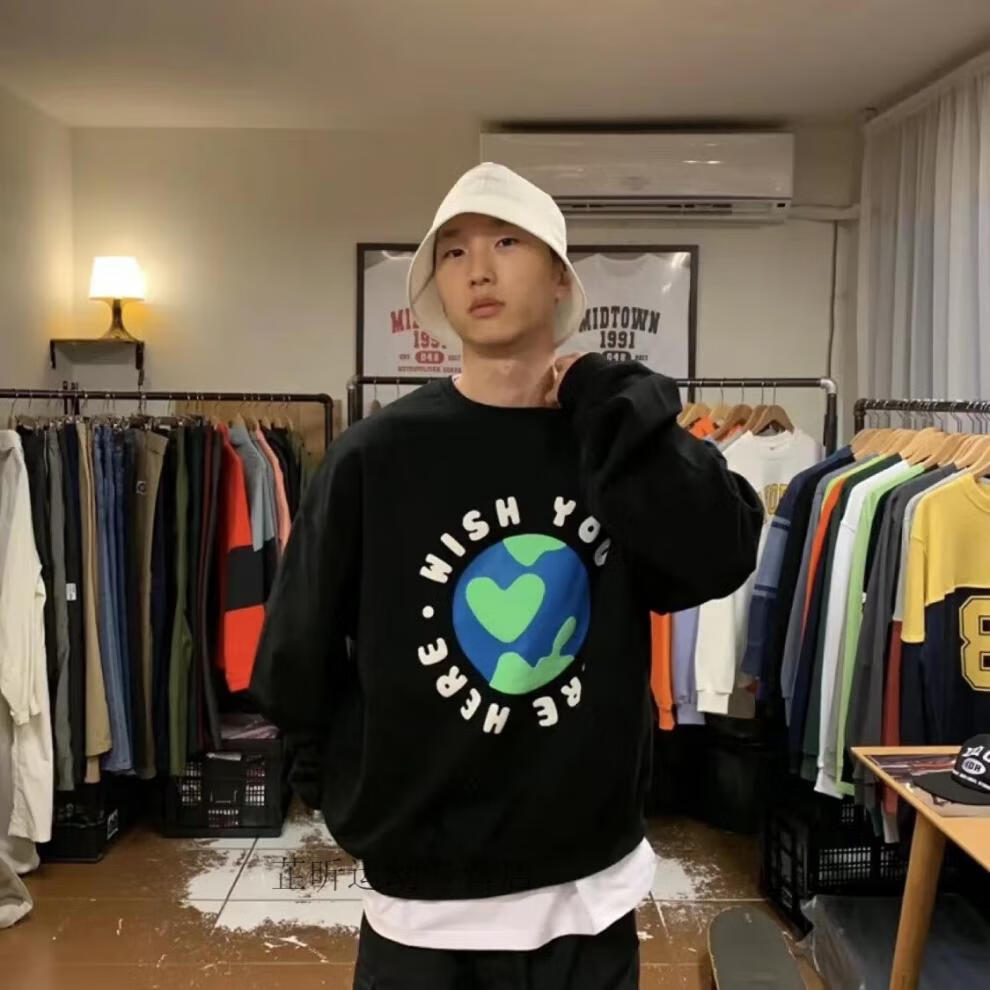 noko地球卫衣现货韩国代购noko卫衣欧阳娜娜同款地球字母印花宽松圆领