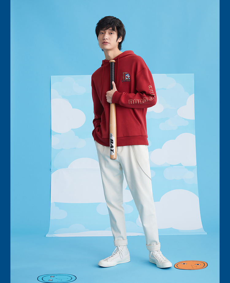 hla海澜之家哆啦a梦系列连帽卫衣休闲简约前胸刺绣图案套头衫男hnzwj3