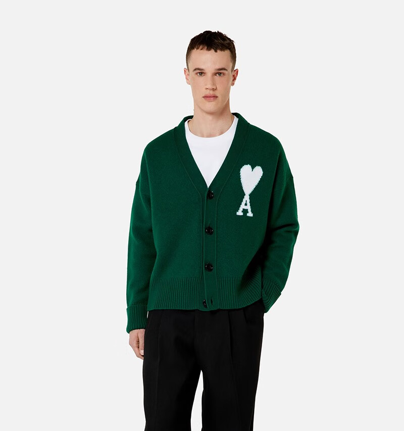 ami潮牌paris爱心a 开衫毛衣大爱心纯色羊毛刺绣外套单排扣针织2 克莱