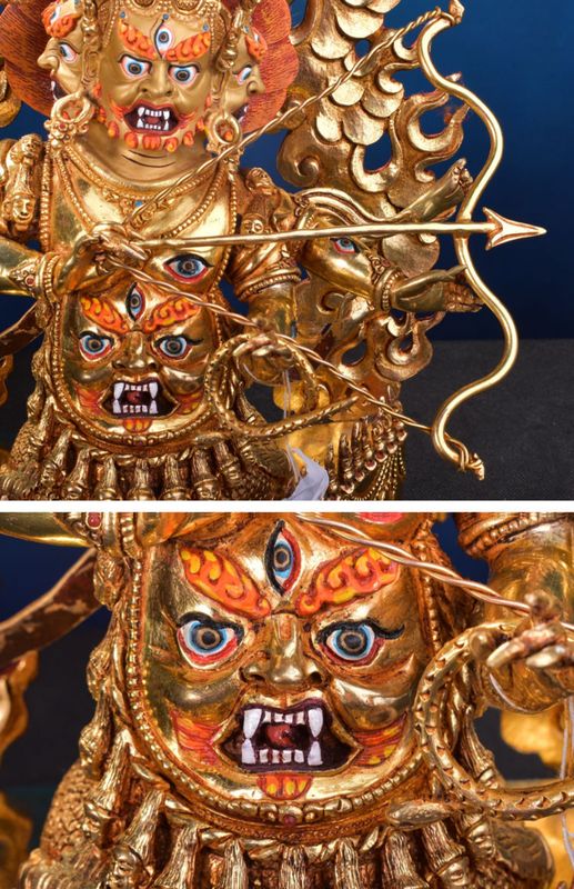 尼泊尔宁玛派三根本铜像纯铜鎏金13寸喇呼拉护法密宗40cm佛像摆件单坚