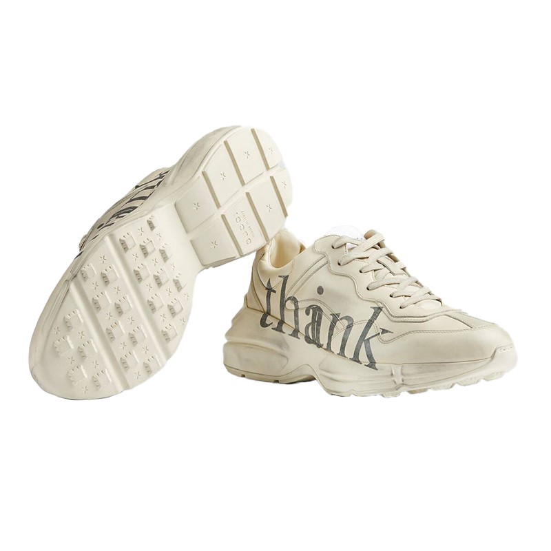 gucci古驰打印效果老爹鞋rhyton系列"think/thank"印花男士运动鞋