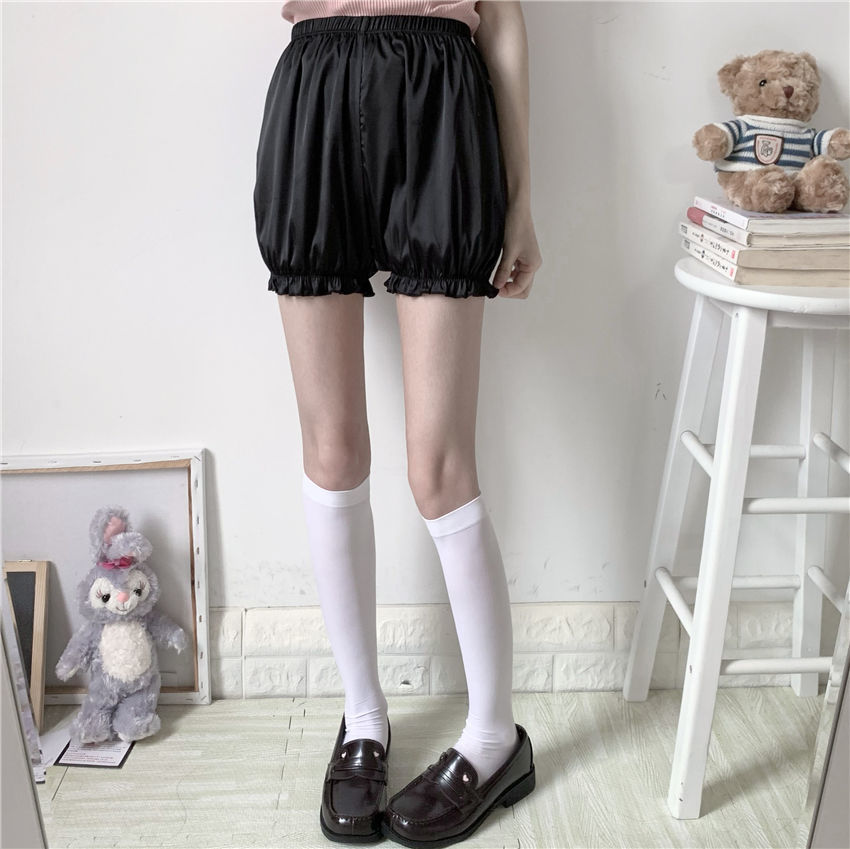 jk打底裤防走光南瓜宽松日系新款学生休闲热裤内搭安全裤 黑色荷叶边