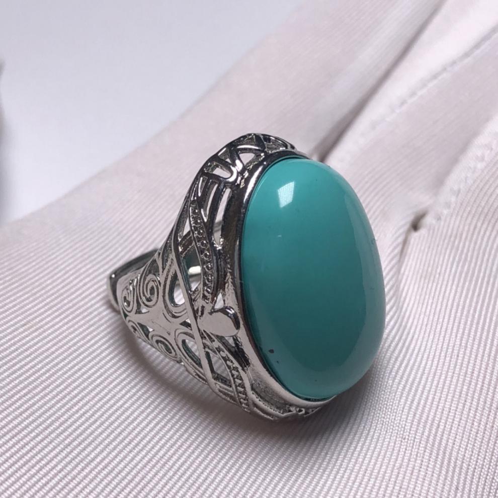 n轻奢绿松石戒指男12-15#新品简约炫酷潮流情侣霸气友扳指大气指环 女