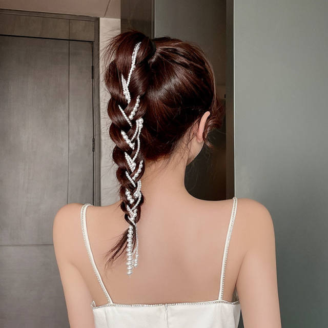 杨同款珍珠编发带发绳链条脏辫发饰珍珠流苏蝴蝶发夹头饰e款三条款