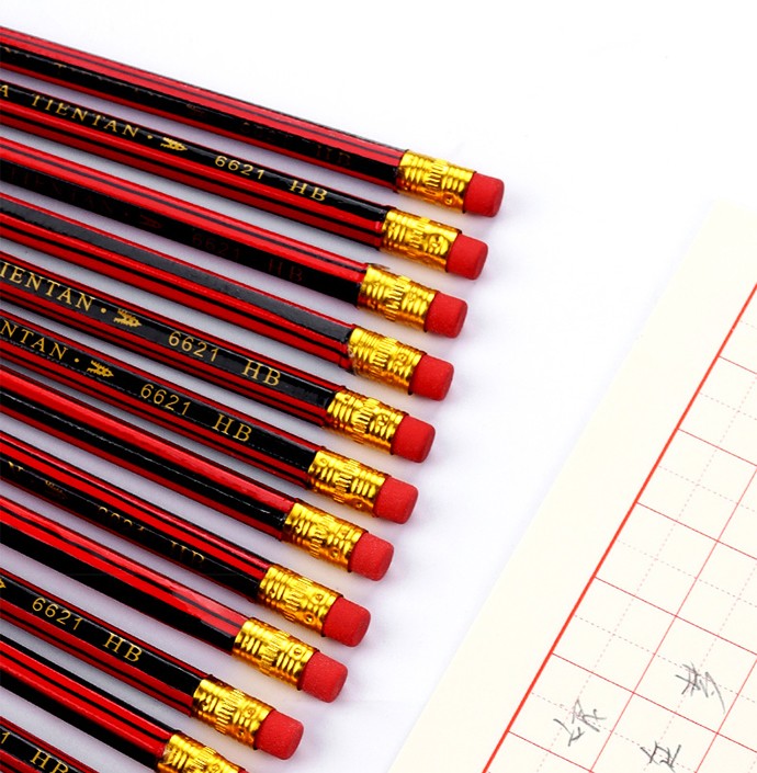 创际 50支文具铅笔经典六角黄色杆铅笔卷笔刀红黑抽条杆木质铅笔儿童学生素描专用书写铅笔 黑红杆【50支】